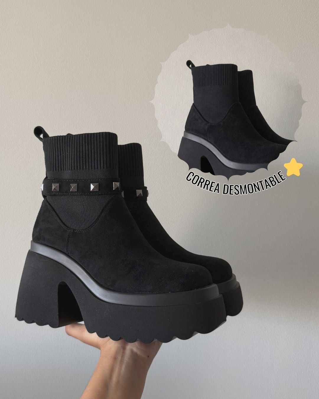 Botin 2 en 1 correa tachas