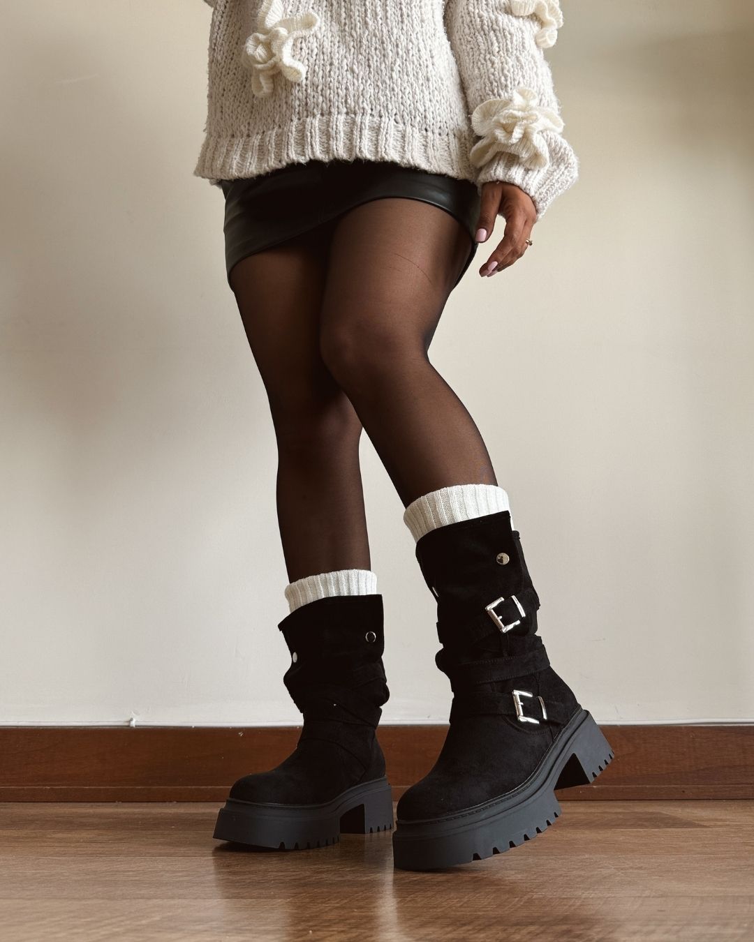 Bota 2 en 1 gamuza black