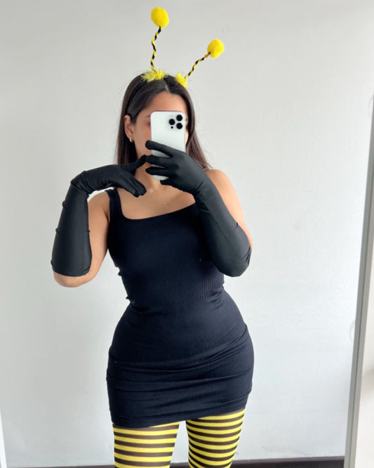 Pack abeja (antenas + pantys rayadas + guantes negros)