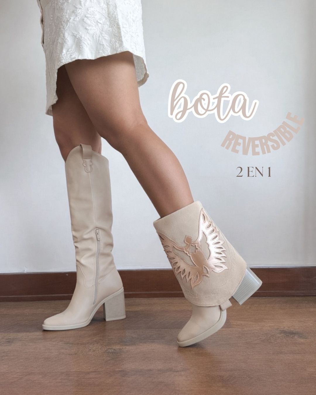 Bota texana 2 en 1 beige