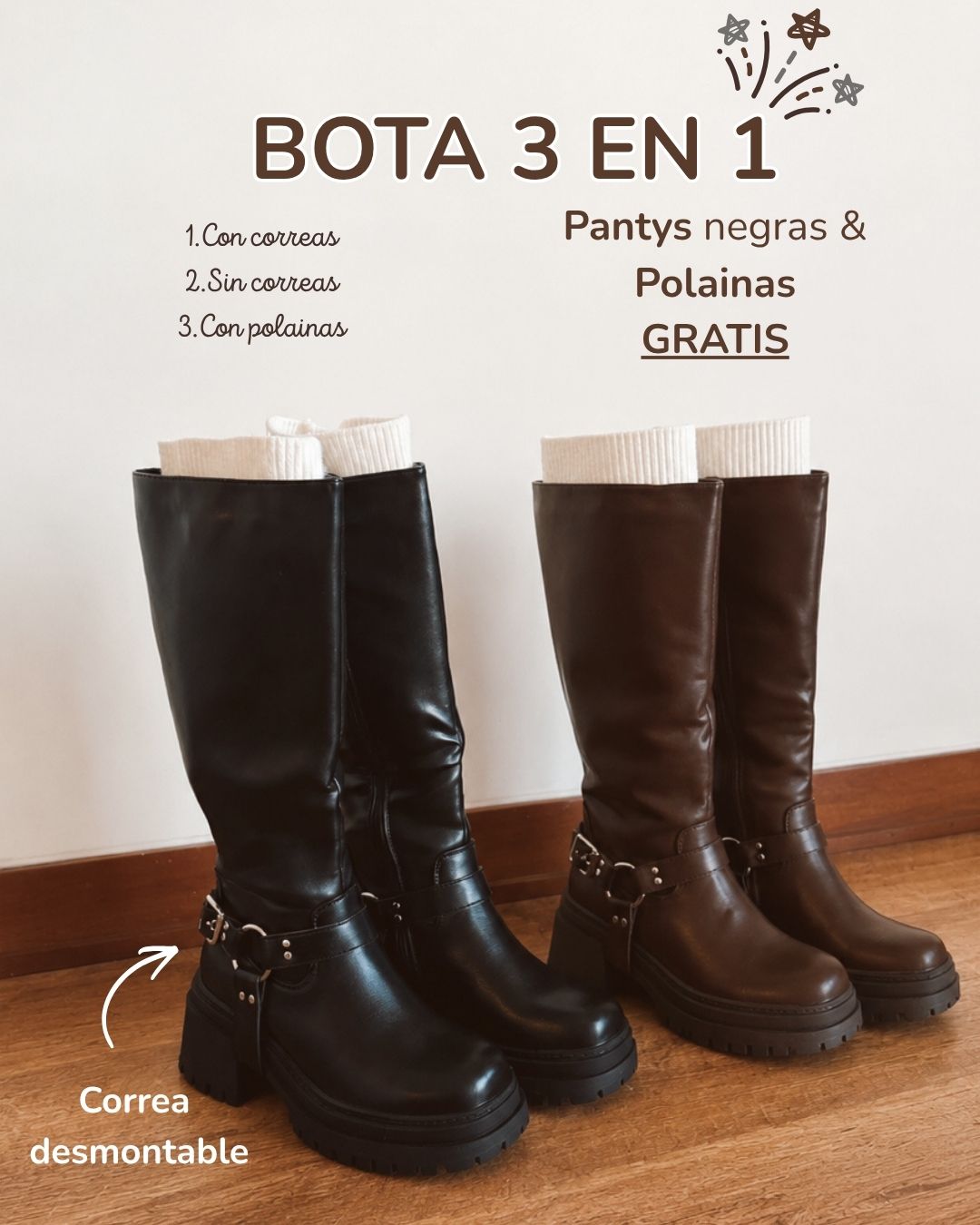 Bota 3 en 1 correa desmontable brown