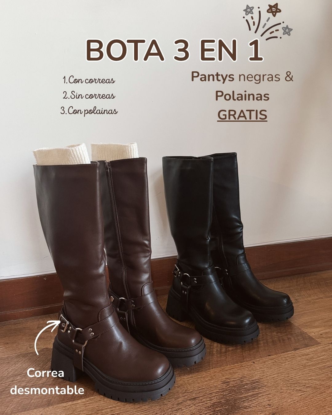 Bota 3 en 1 correa desmontable brown