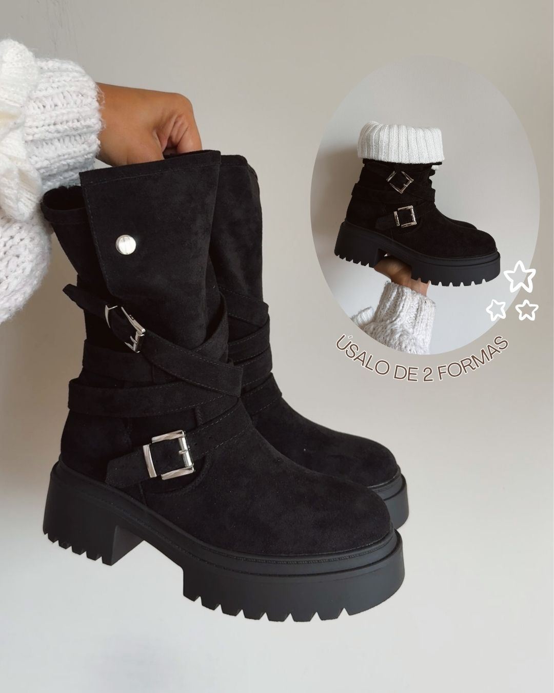 Bota 2 en 1 gamuza black