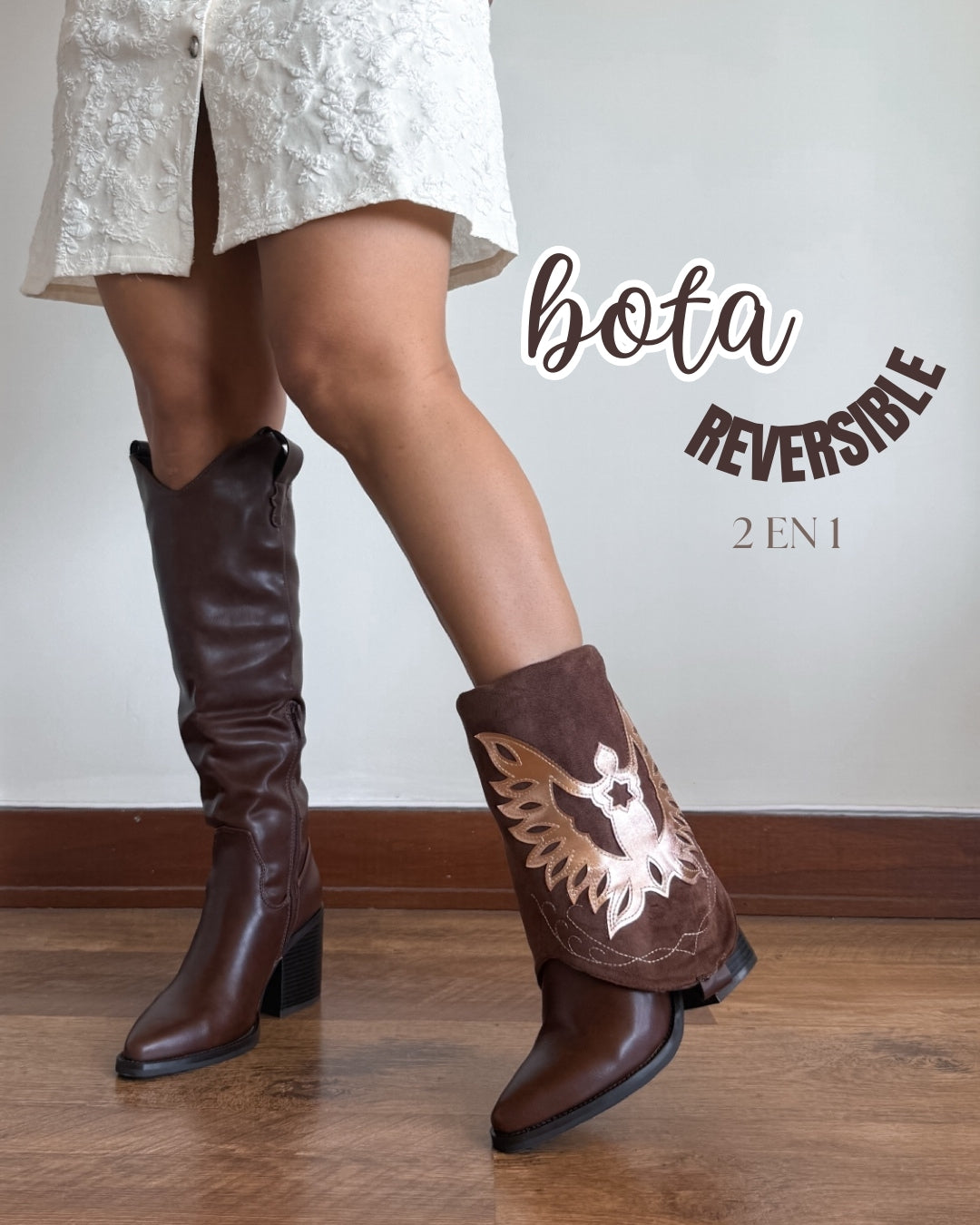 Bota texana 2 en 1 café