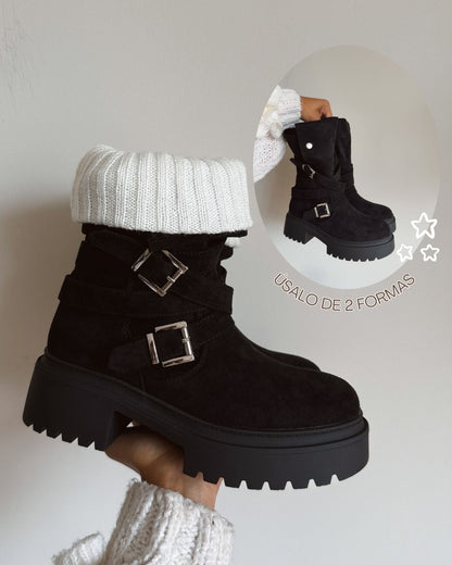 Bota 2 en 1 gamuza black