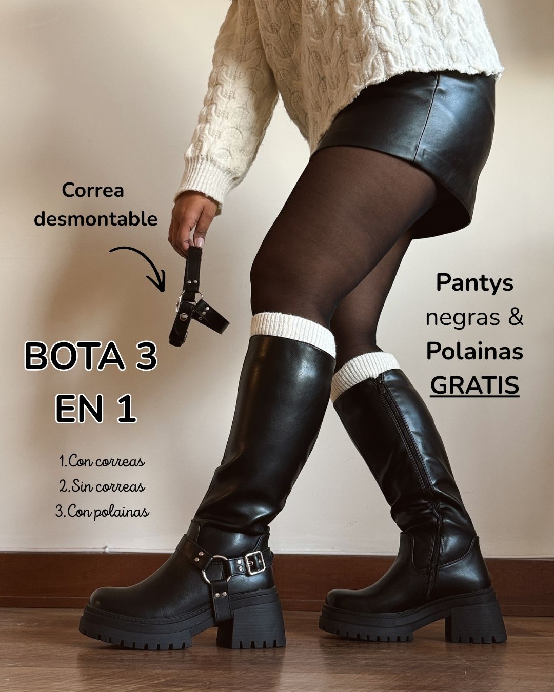 Bota 3 en 1 correa desmontable black