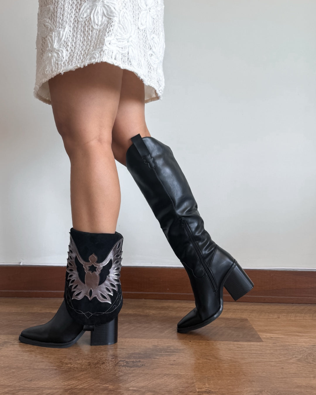 Bota texana 2 en 1 negro