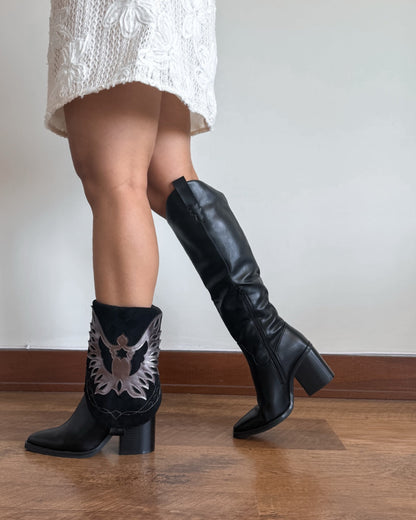 Bota texana 2 en 1 negro