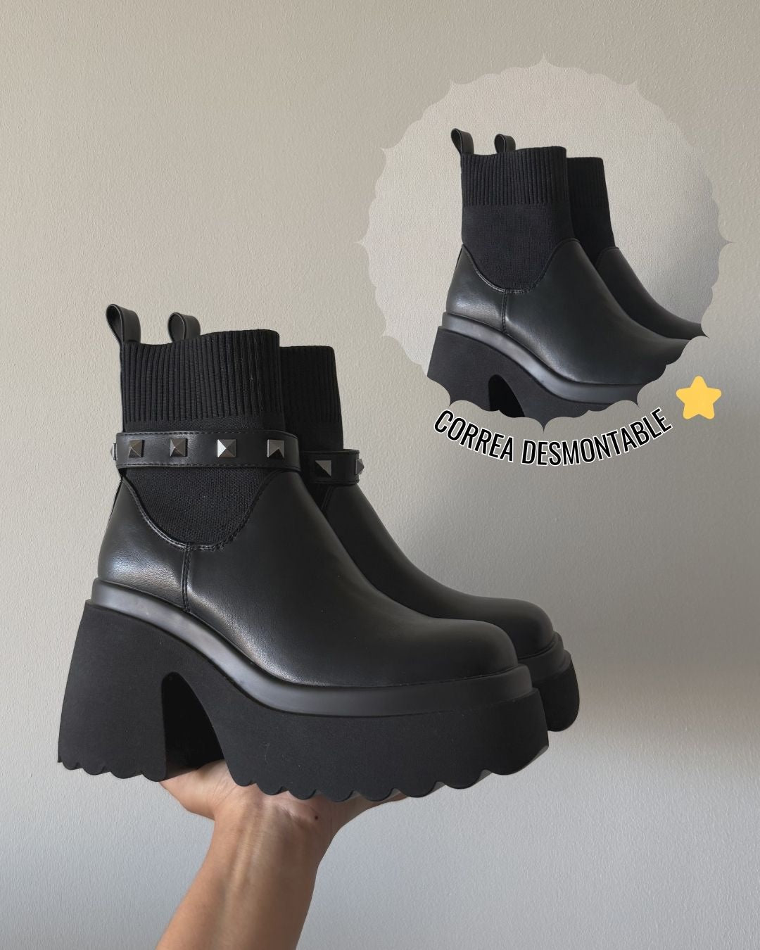 Botin 2 en 1 correa tachas