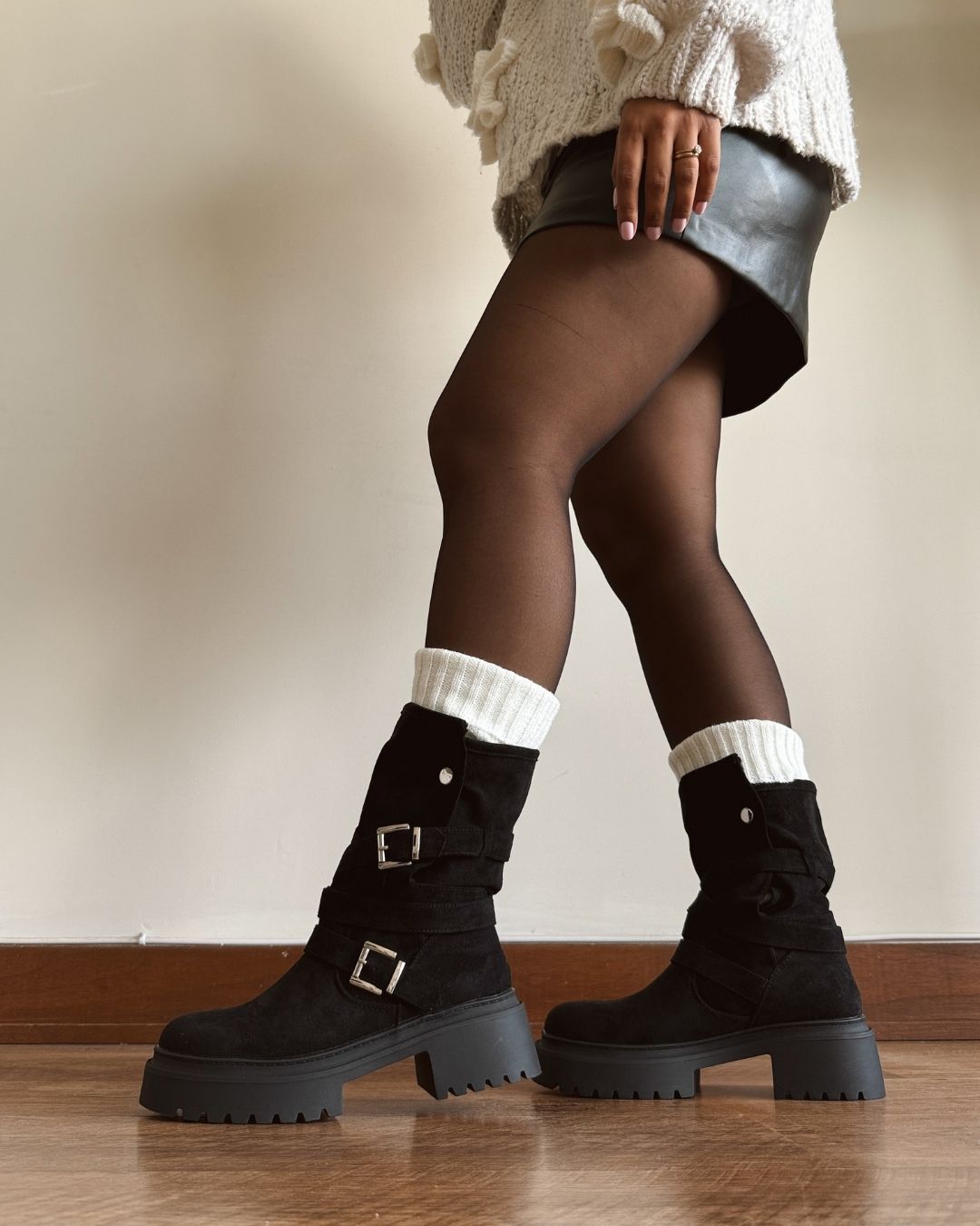 Bota 2 en 1 gamuza black