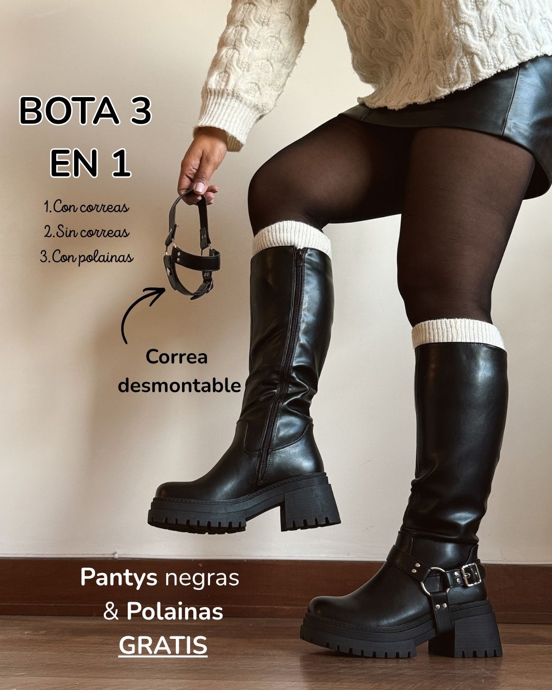 Bota 3 en 1 correa desmontable black
