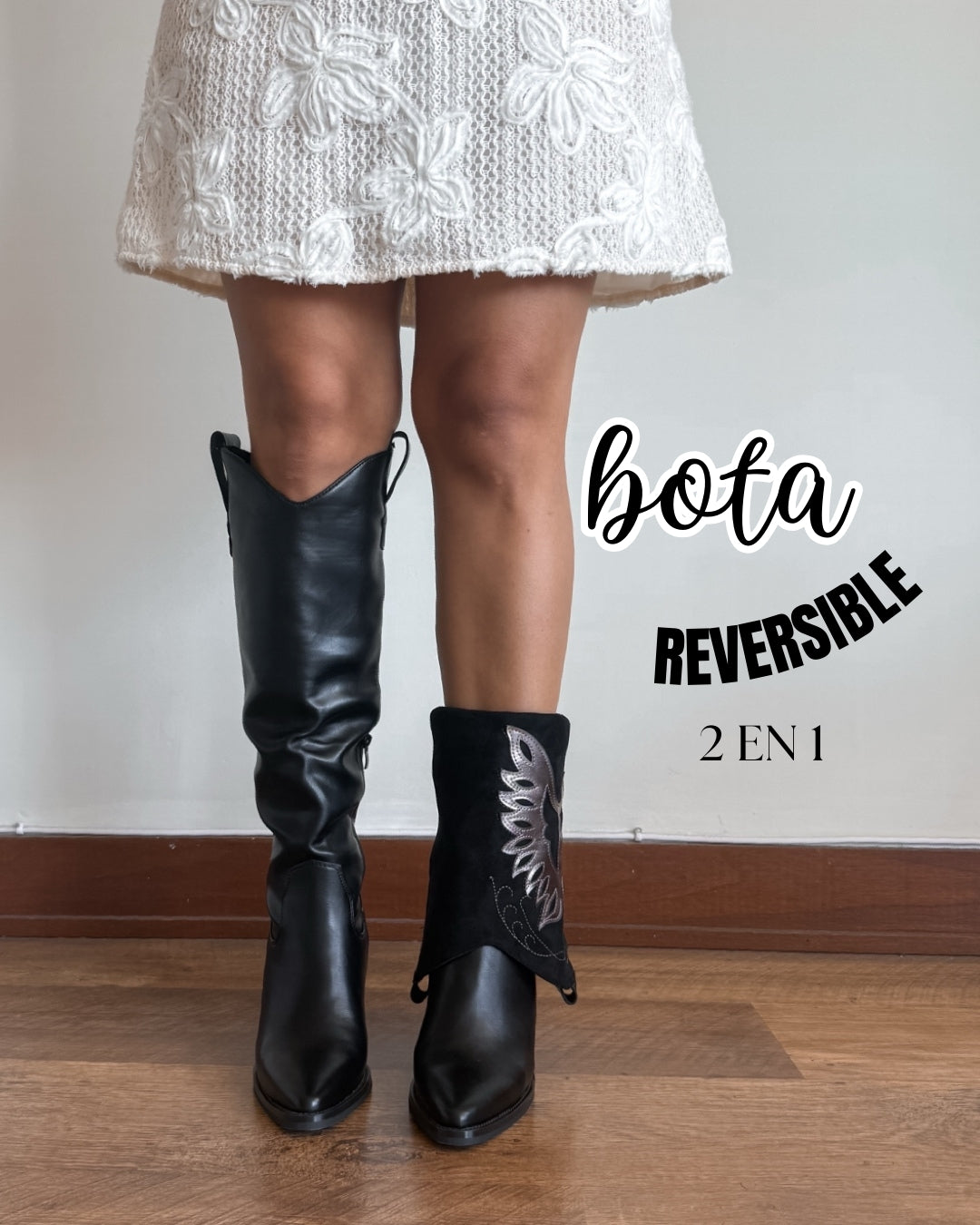 Bota texana 2 en 1 negro