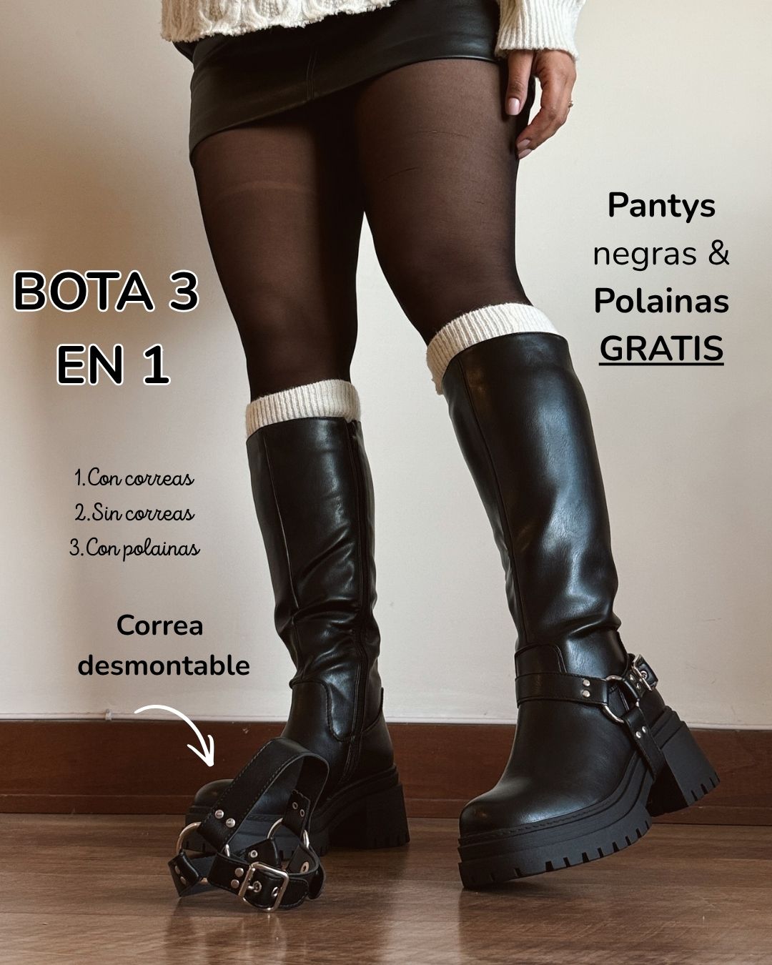Bota 3 en 1 correa desmontable black