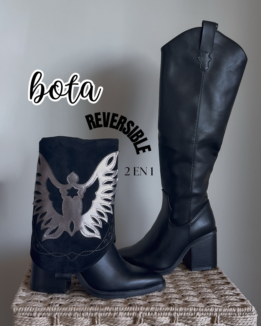 Bota texana 2 en 1 negro