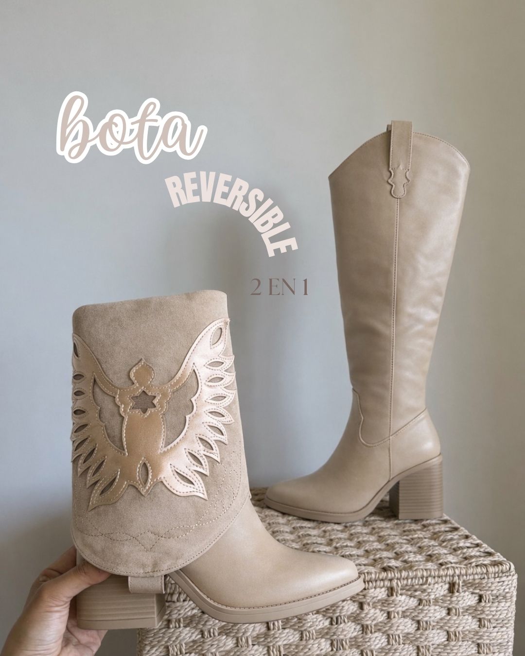 Bota texana 2 en 1 beige