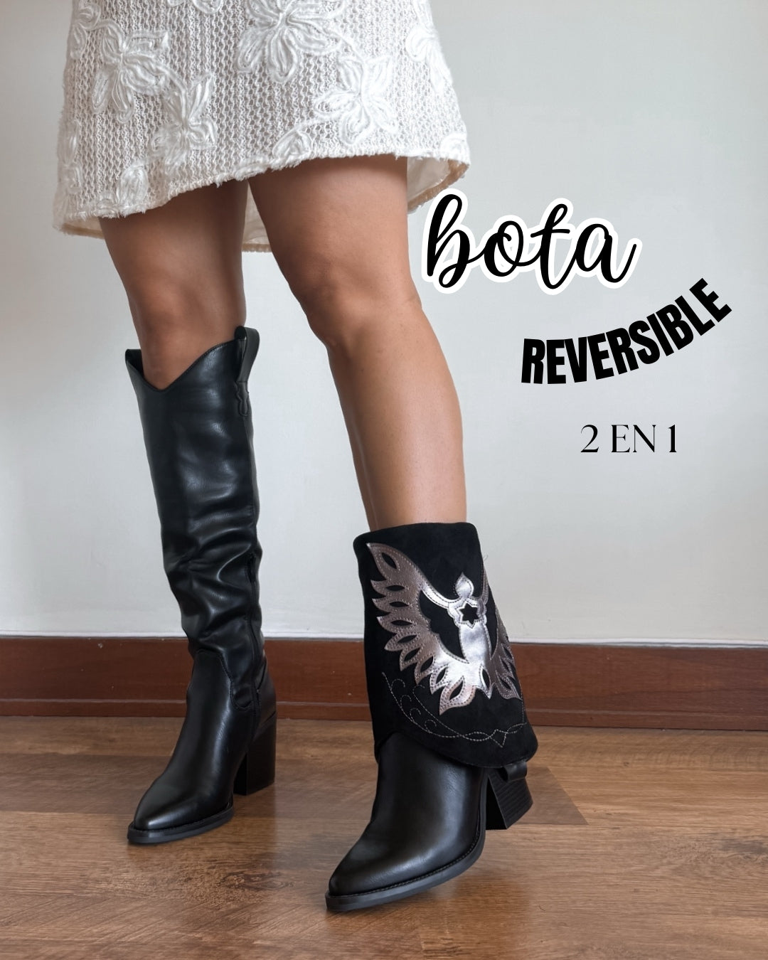 Bota texana 2 en 1 negro