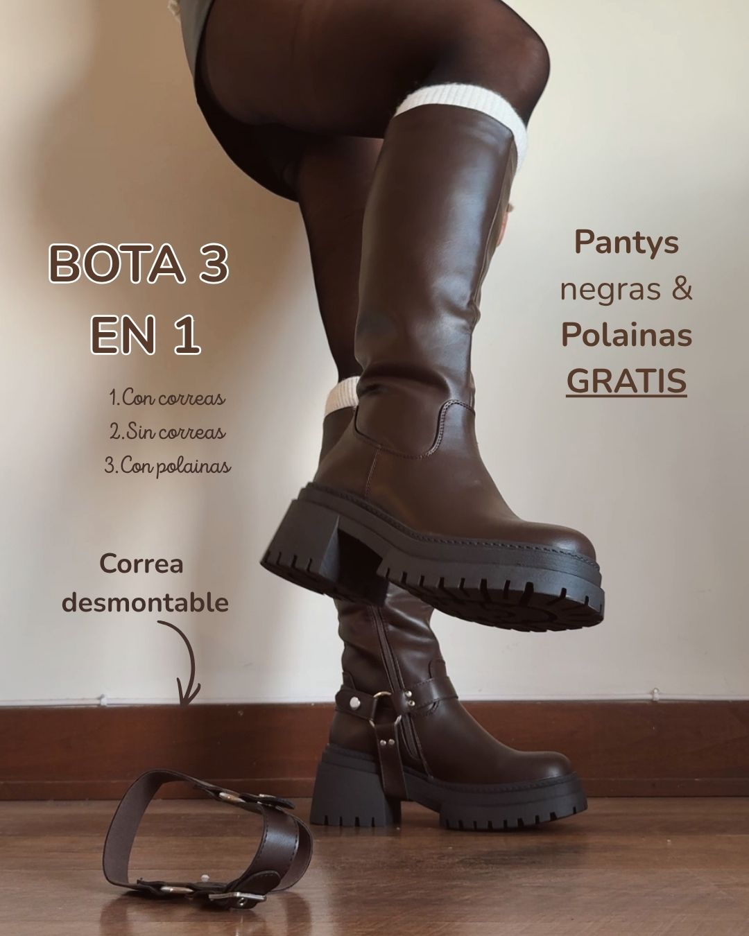 Bota 3 en 1 correa desmontable brown