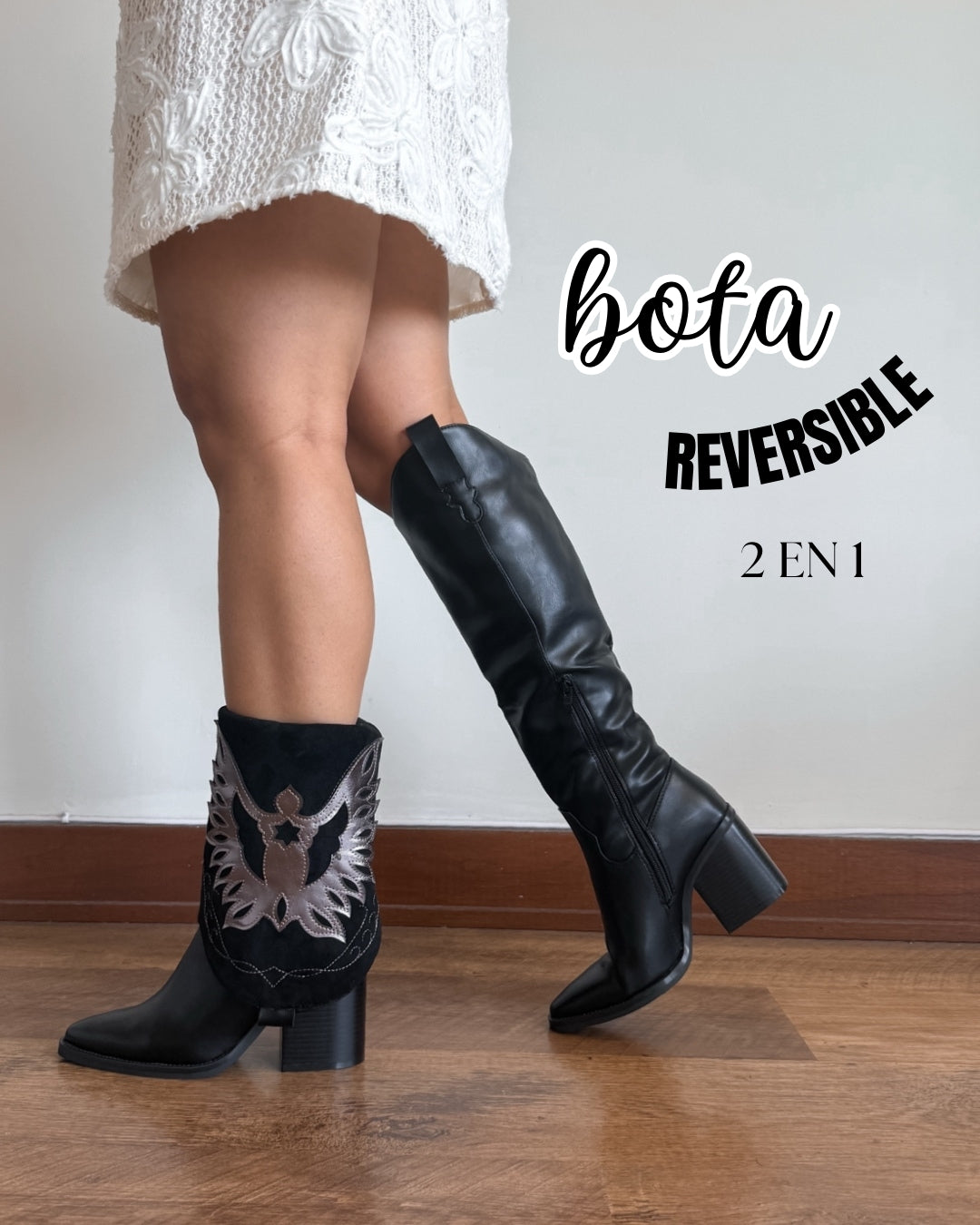 Bota texana 2 en 1 negro