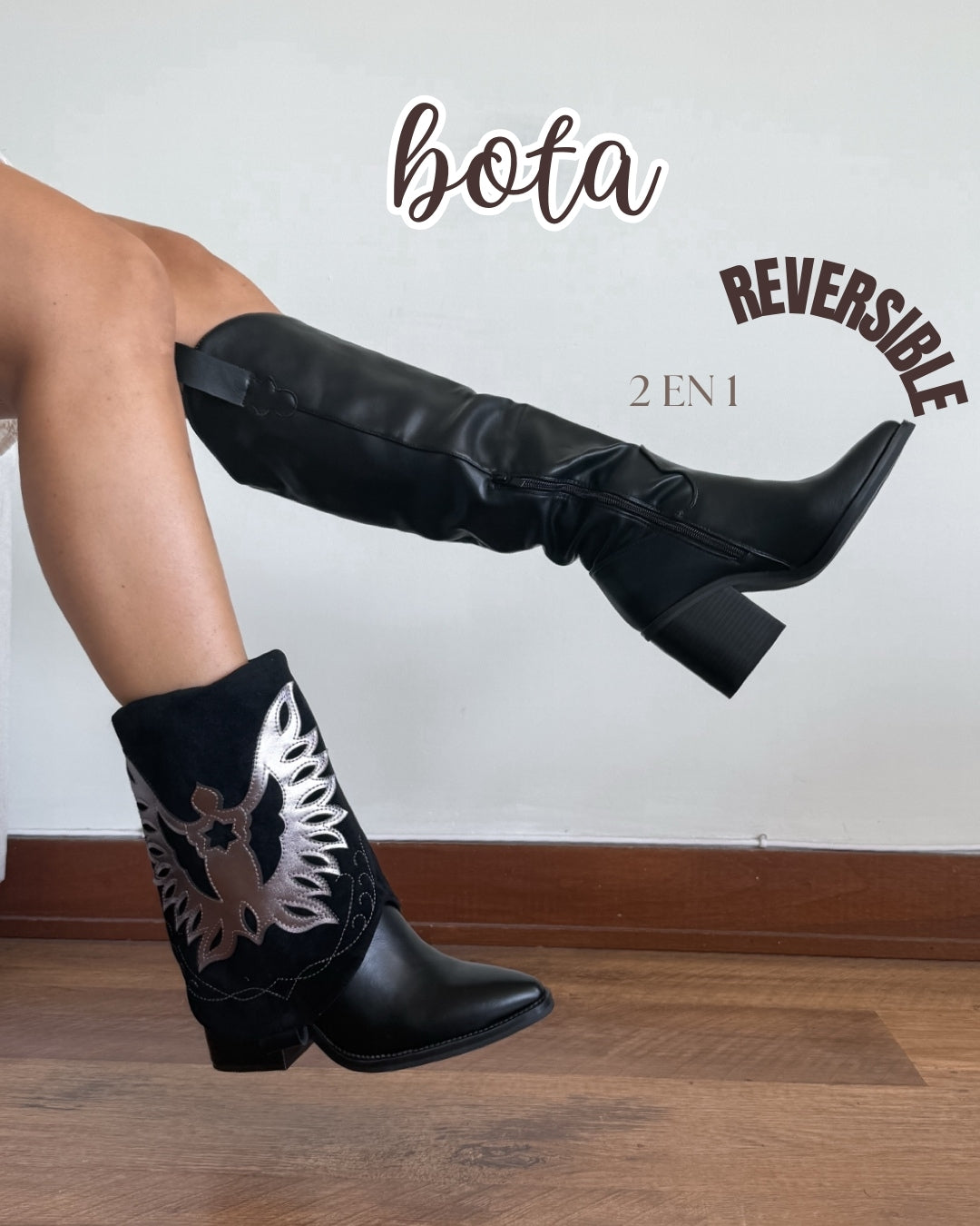 Bota texana 2 en 1 negro